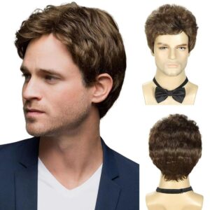 Wavy Layered Medium Brown Men Wig